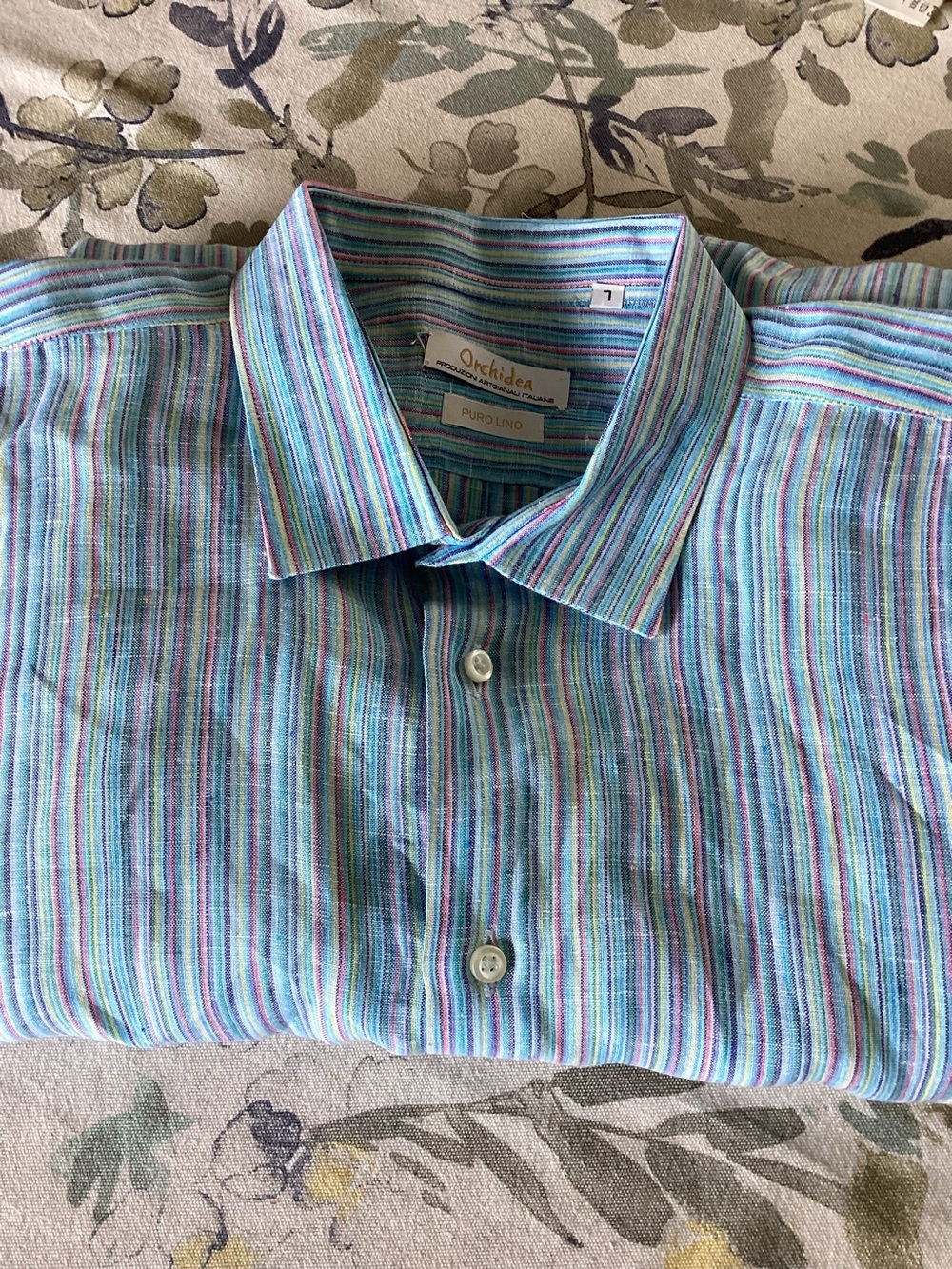 Orchidea Men's Multicolor Stripe Linen Button Front Shirt Large